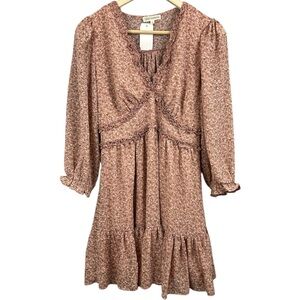 NWT Wild Jasmine Floral Mini Dress Pink Ruffles Size Large